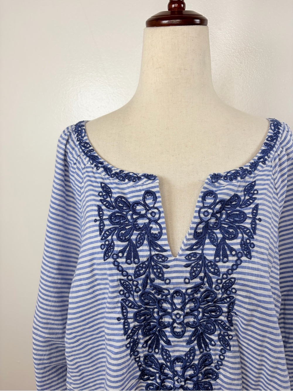 Talbots Harbor Stripe Embroidered Top - Picture 3 of 8